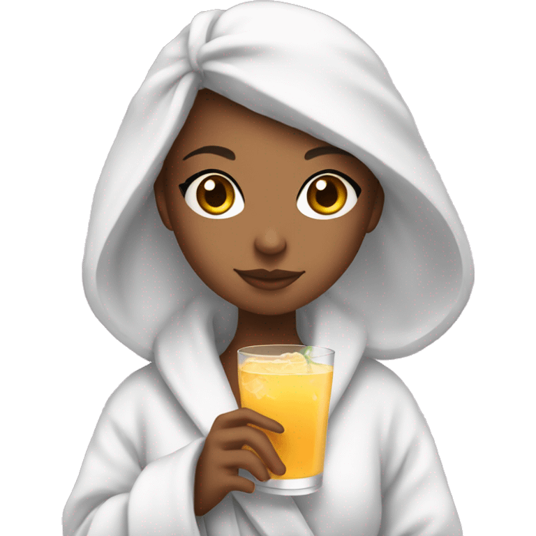 mixed girl in bathrobe drinking a drink emoji