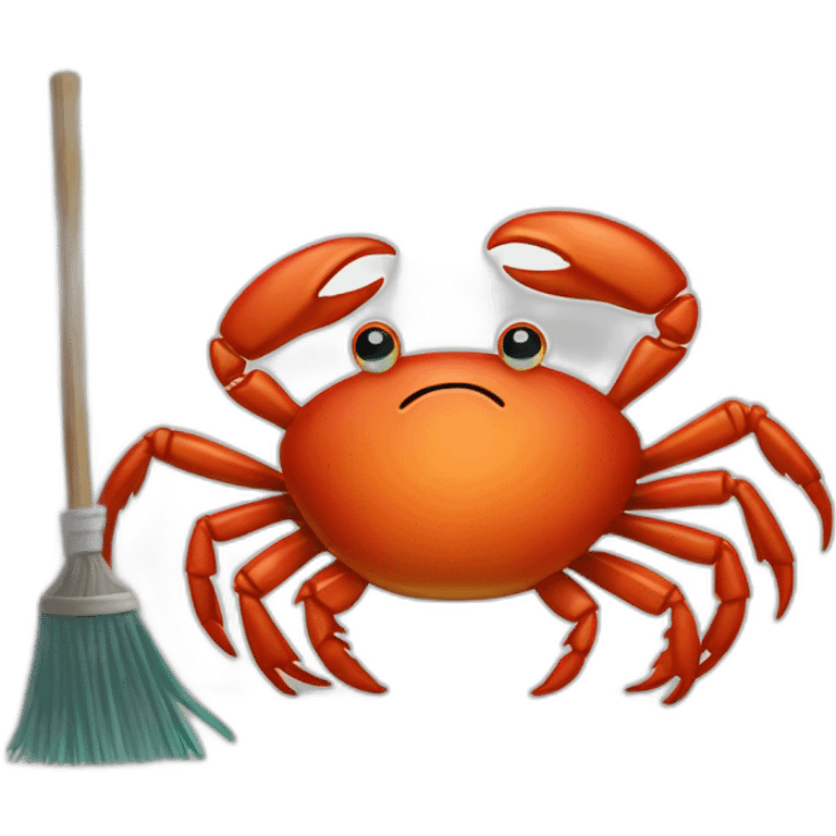 mascot crab Ferris with broom cleaning rust emoji