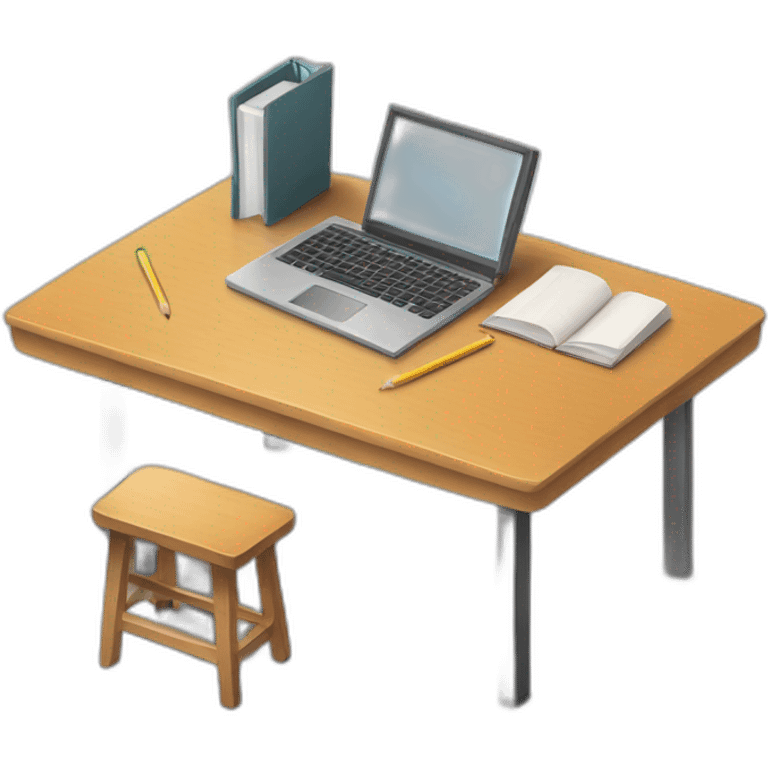 Table with book and pencil and computer emoji