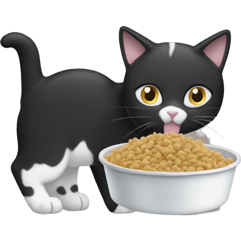 black and white cat eating cat food emoji