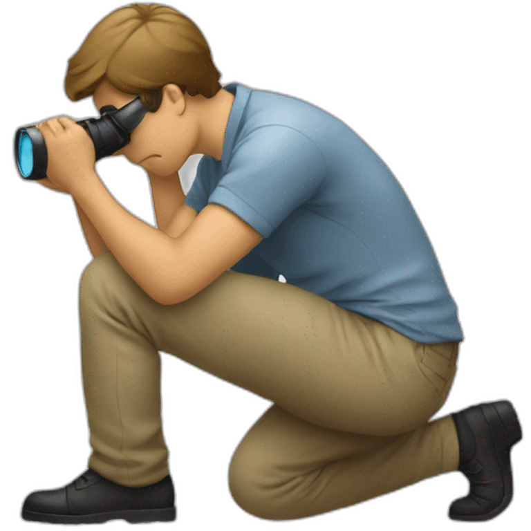 person crouching using a spy glass emoji