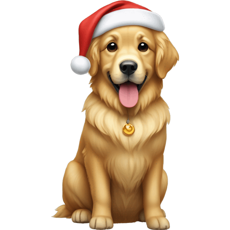 Golden retriever wearing a Santa hat full body emoji