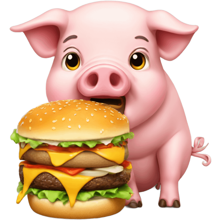 A pig eating a burger messy emoji