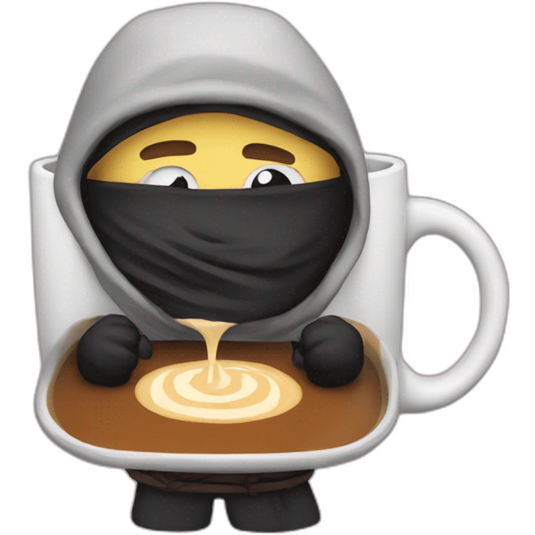 Ninja con café y flow emoji