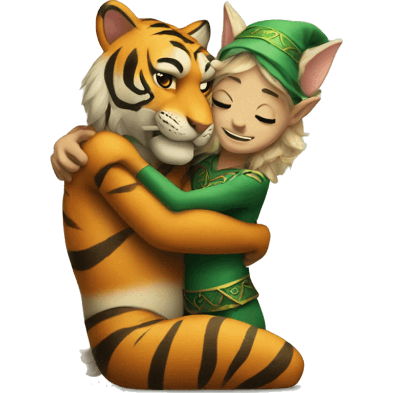 tiger and elf hugging emoji