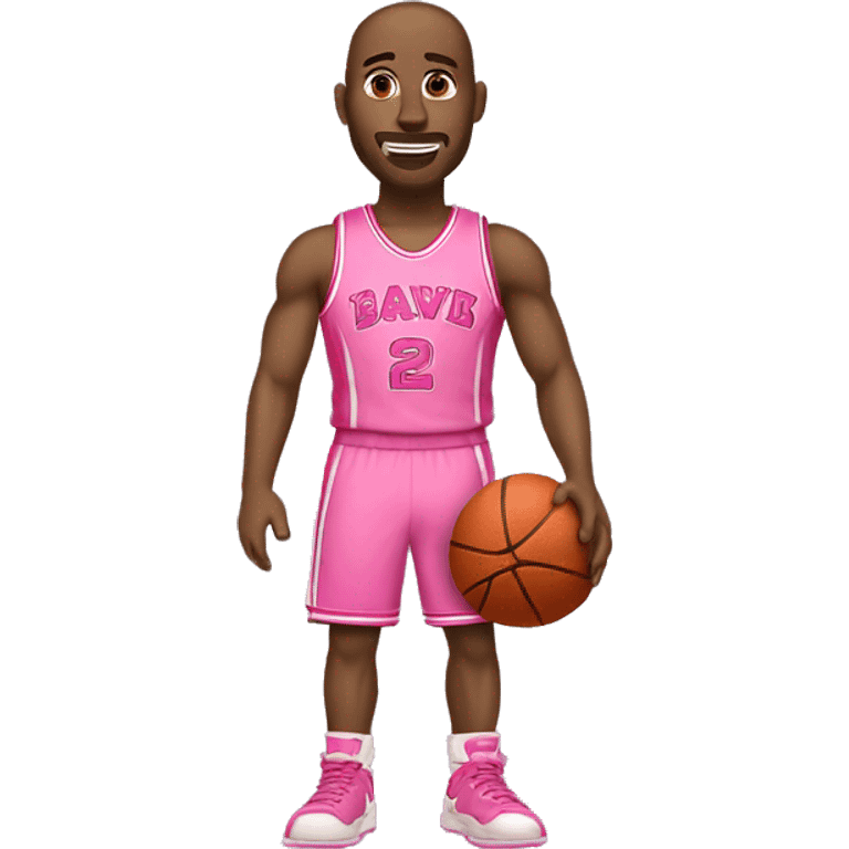 "An emoji of a white-skinned man wearing a pink basketball jersey and holding a pink basketball." emoji