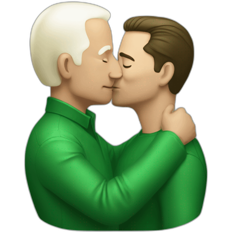 Vladimir Zelenskiy in green clothes kissing by Joe Biden emoji