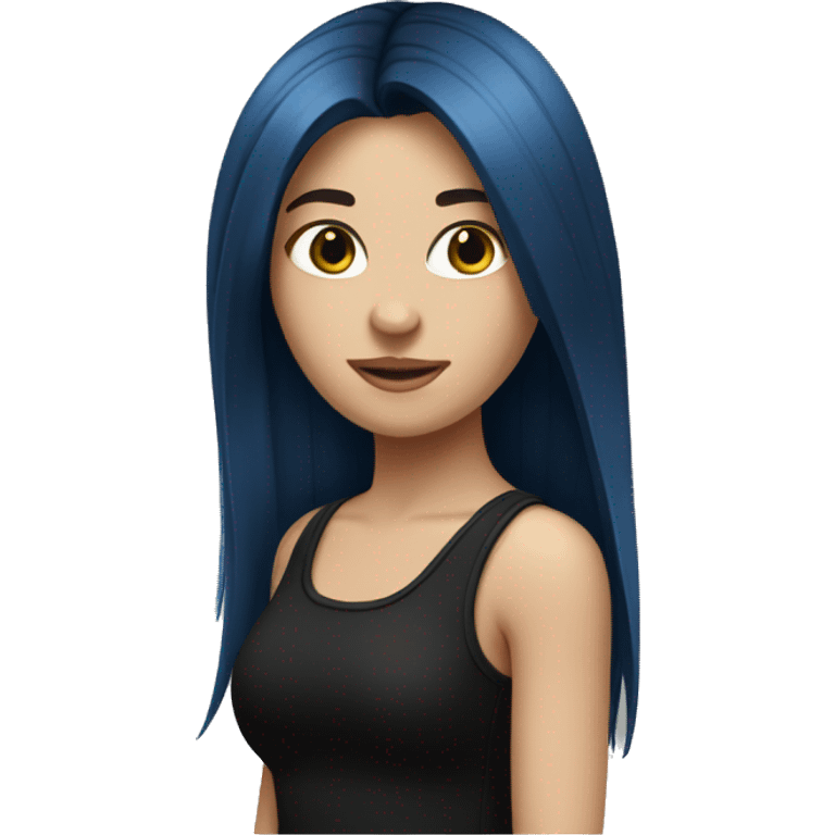 white girl with long straight dark blue hair wearing black tank top emoji