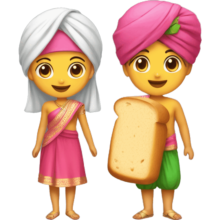 Make boy and girl image, boy with turban and little bread and girl with punjabi suit and both smilie emoji