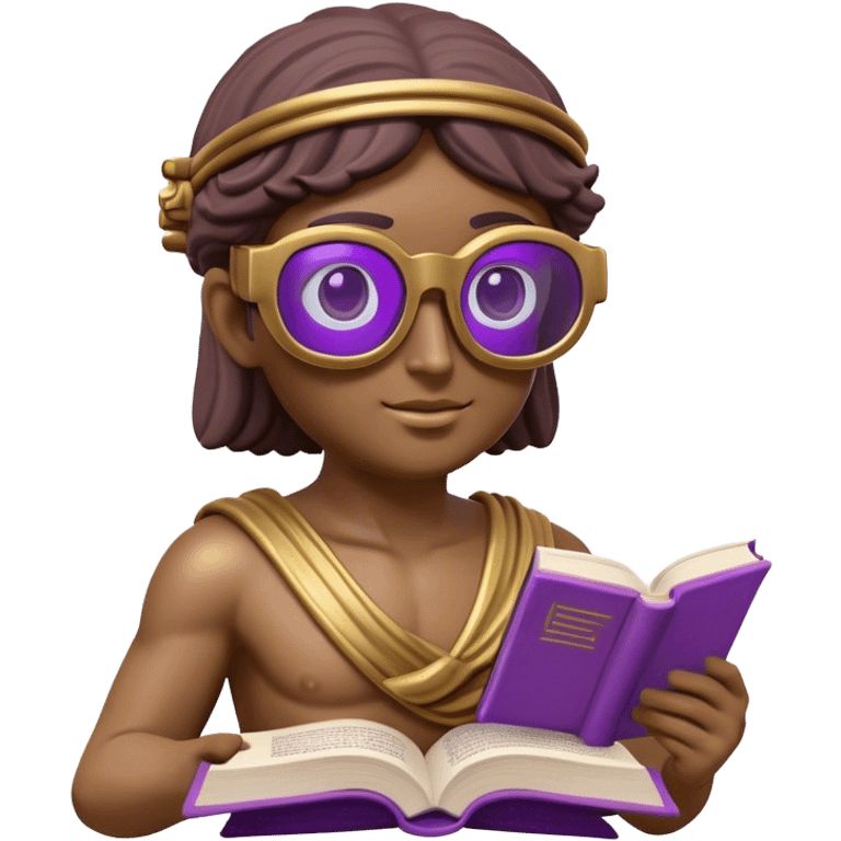 an-emoji-of-a-ancient-young-greek-statue-reading-a-book,-wearing-vr-glasses,-purple-colors,-digital-universe emoji