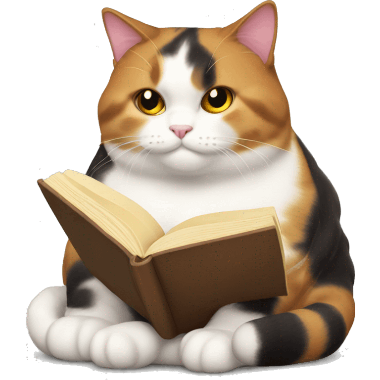 Fat calico cat reading emoji