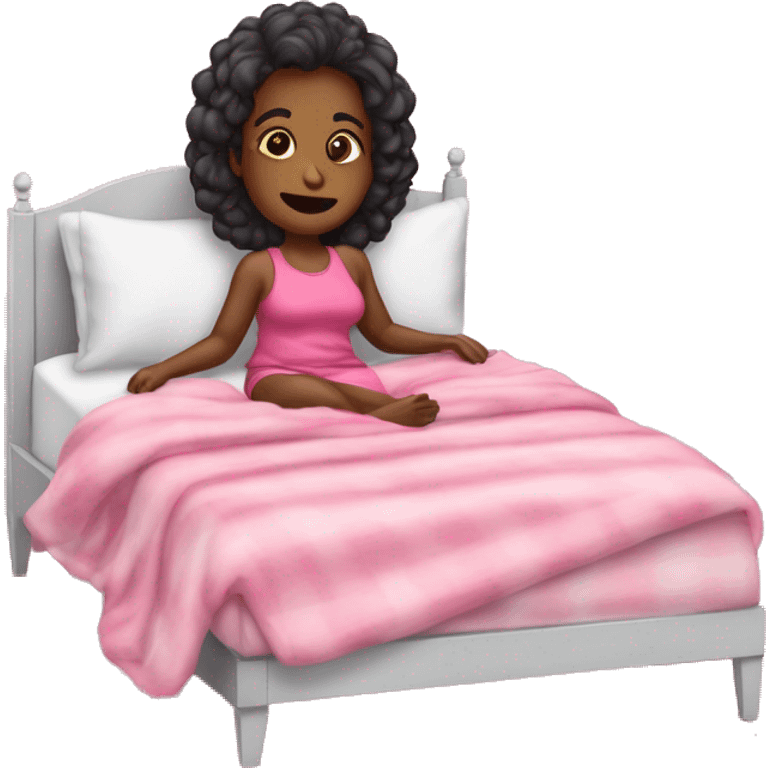 mulher pele clara cabelo escuro com pijama rosa dormindo cama  emoji