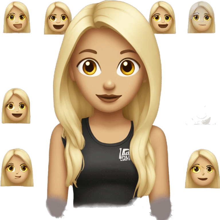 Blonde girl, brown eyes, band shirt emoji