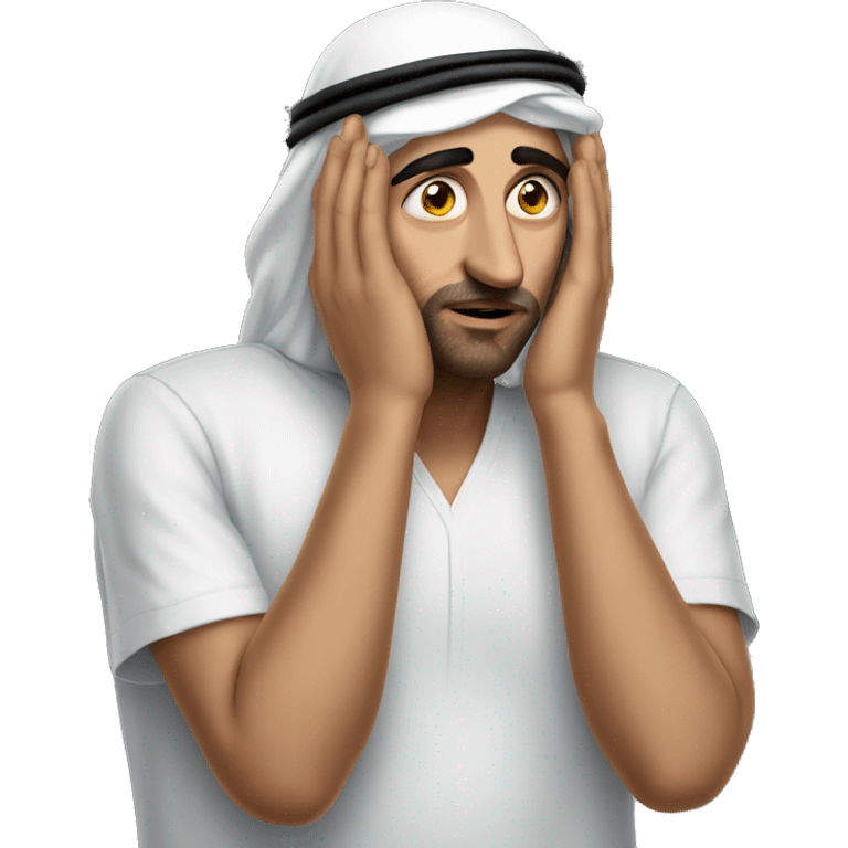 Arab holding his head with his hands photorealistic serious emoji