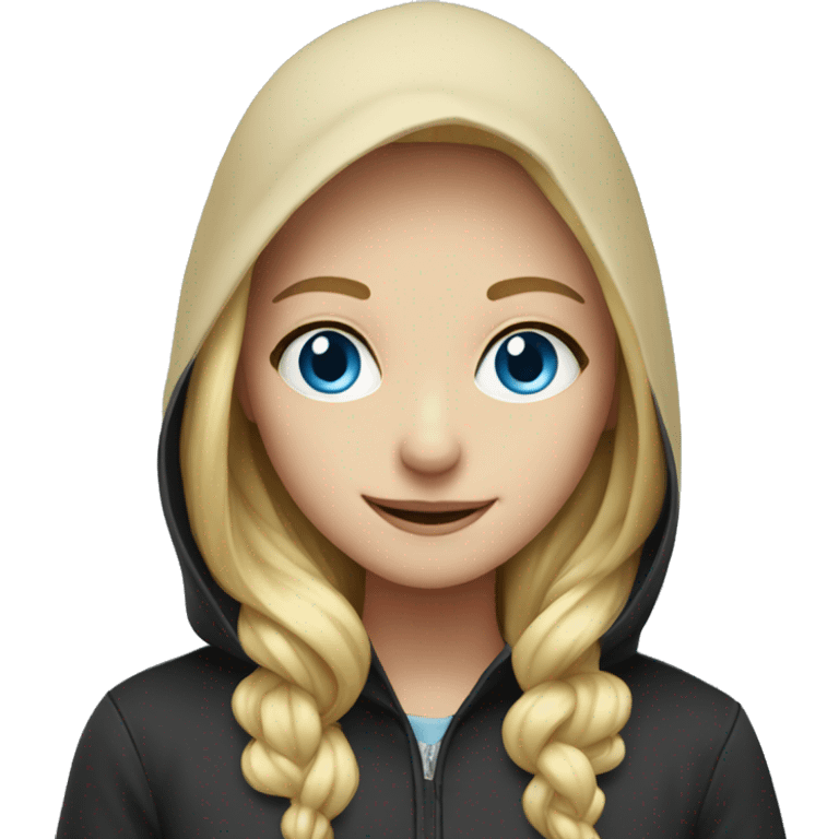 smiling blondie girl and light blue eyes in dark hood emoji