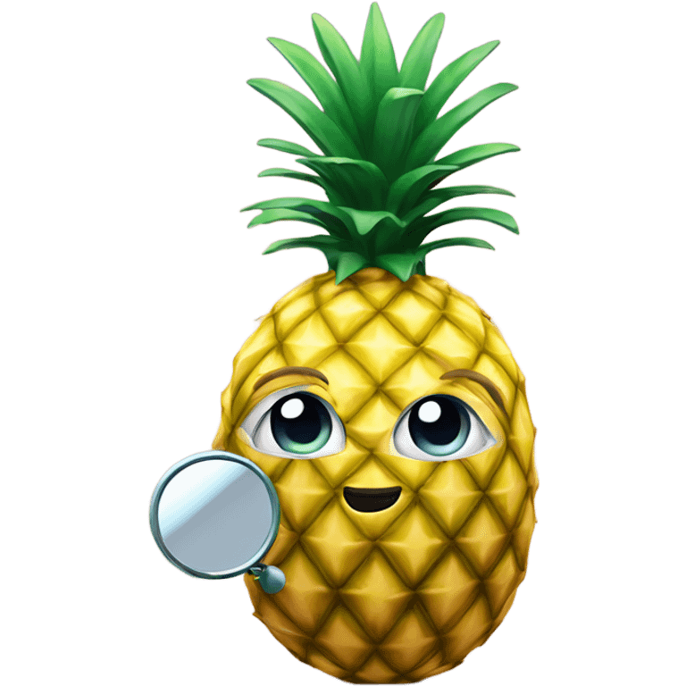 3D elegant pineapple🍍  with big shiny eyes 👀 pineapple holds mirror with its reflection 🪞🍍 emoji