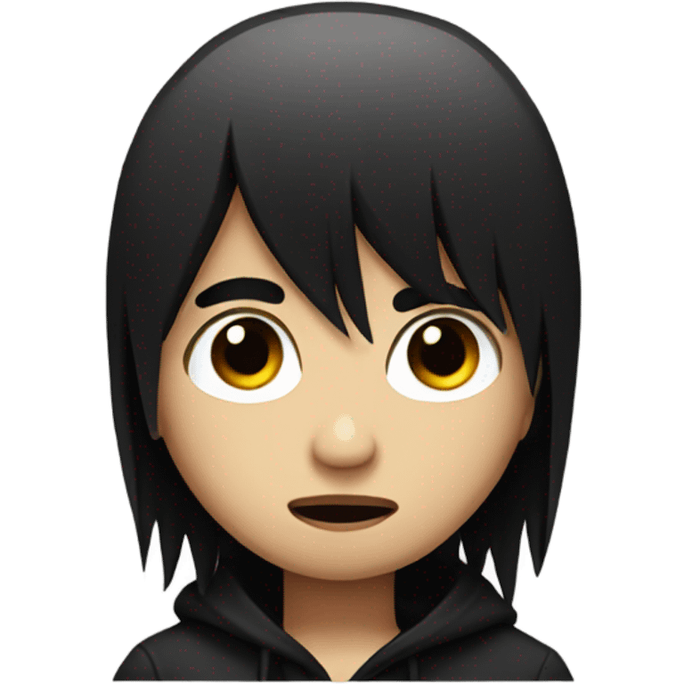 emo kid rolling his eyes with black hair and bangs emoji