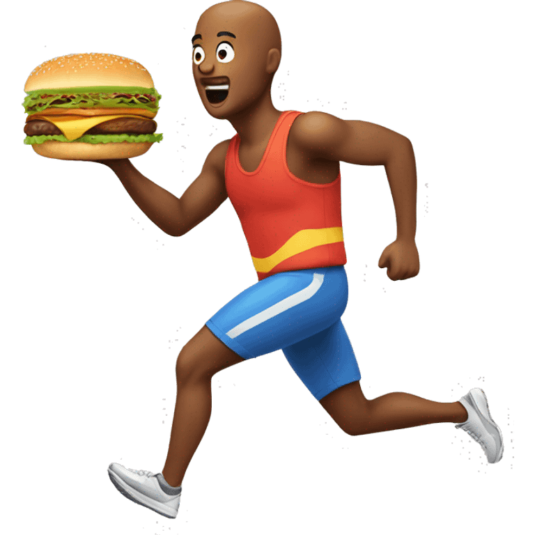 Running man with a burger emoji