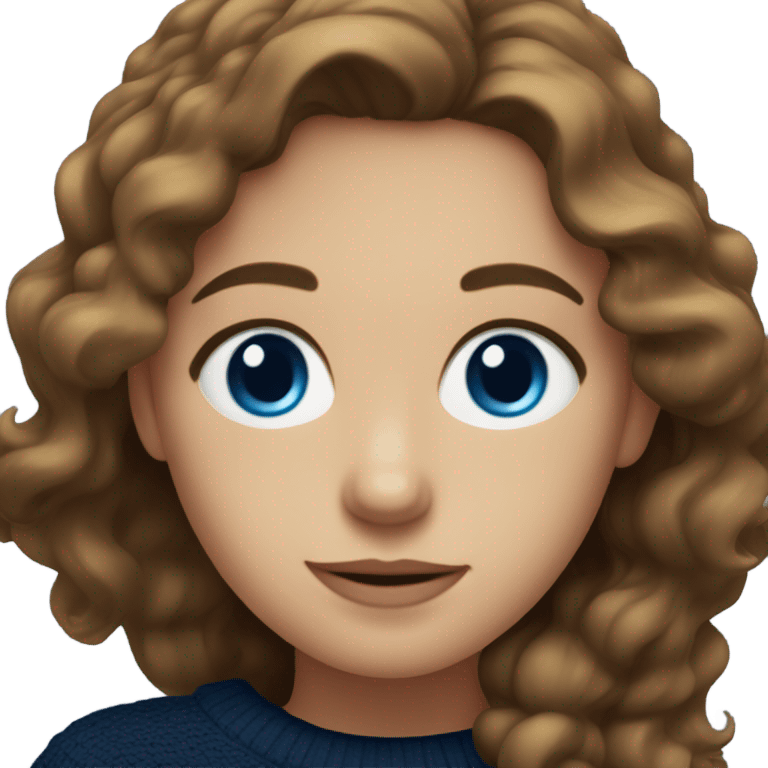 wavy brown haired girl with blue eyes in a navy blue sweater  emoji