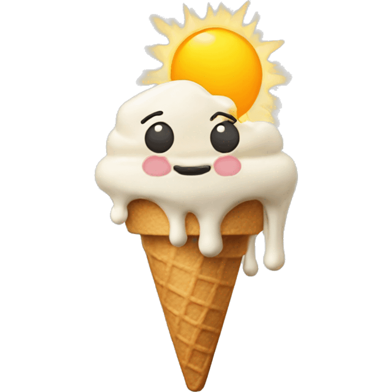 Ice cream melting onto the sun emoji