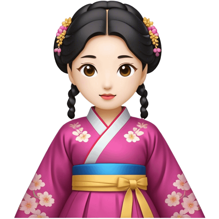 Cinematic Realistic Hanbok Emoji, depicted as a graceful intricately designed traditional Korean dress with vibrant colors and flowing lines, rendered with delicate textures and soft cultural lighting that captures its timeless elegance. emoji