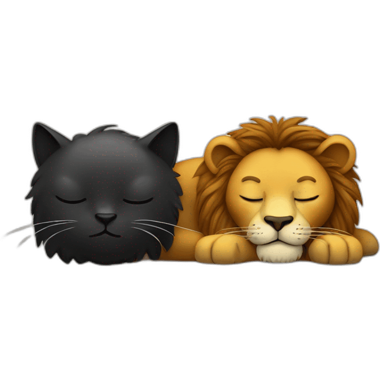 Big Lion and black cat both closed eyes sleeping emoji