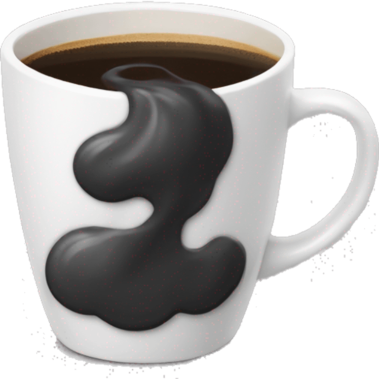 Black steaming mug with a black charcoal latte inside emoji