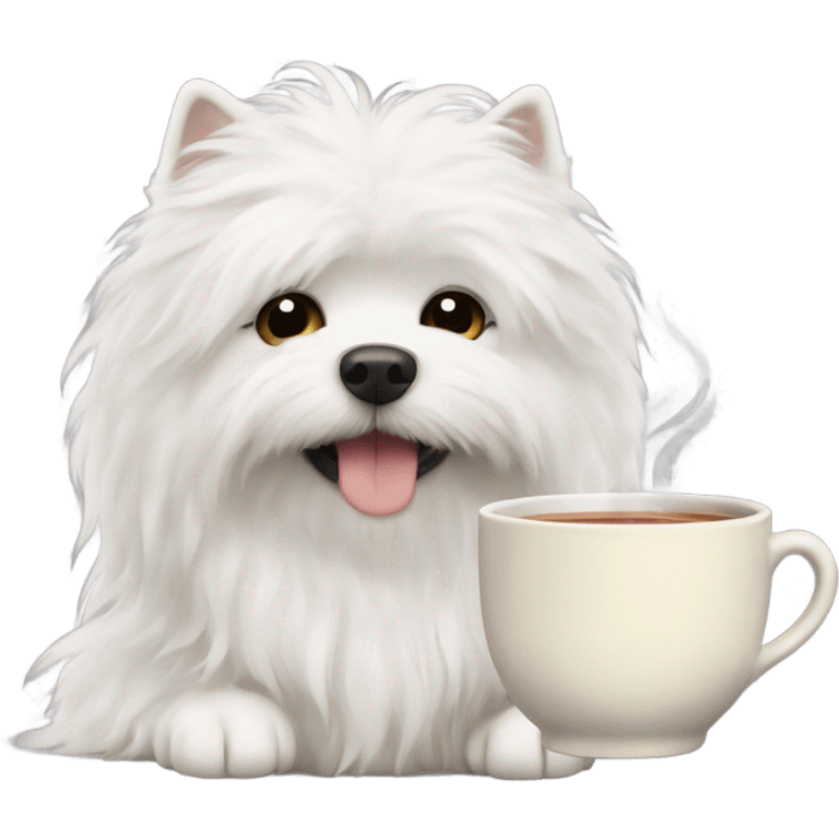 White fluffy dog drinking tea emoji