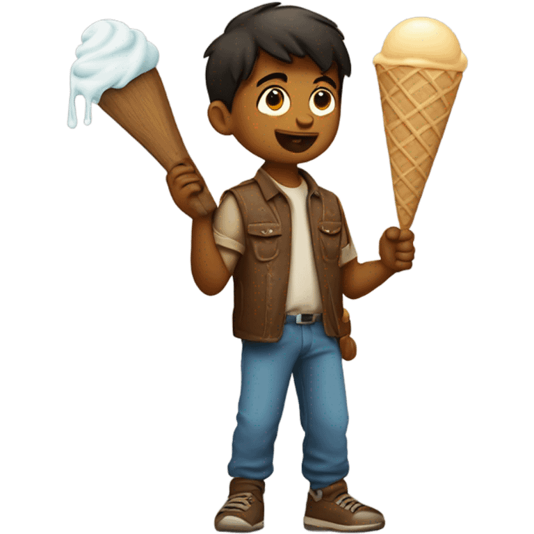 Indian kid holding a axe and ice cream emoji