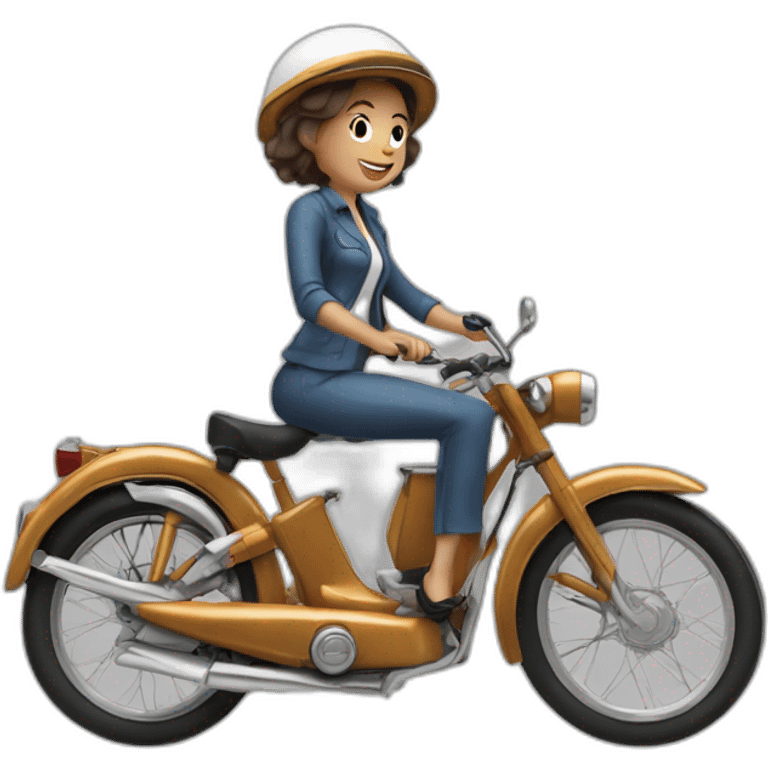 une jeune femme sur un solex blanc emoji