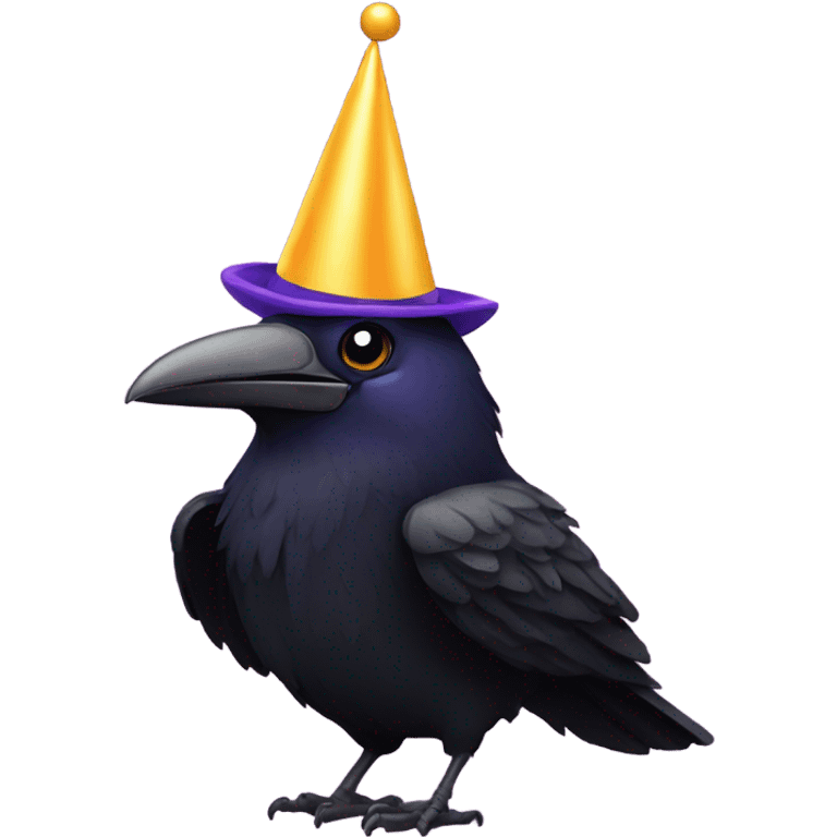 A raven wearing a birthday hat emoji