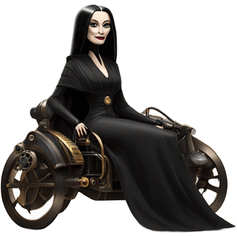 Jedi Morticia Addams piloting a Jumpspeeder anti-gravity repulsorlift swoop steampunk  emoji