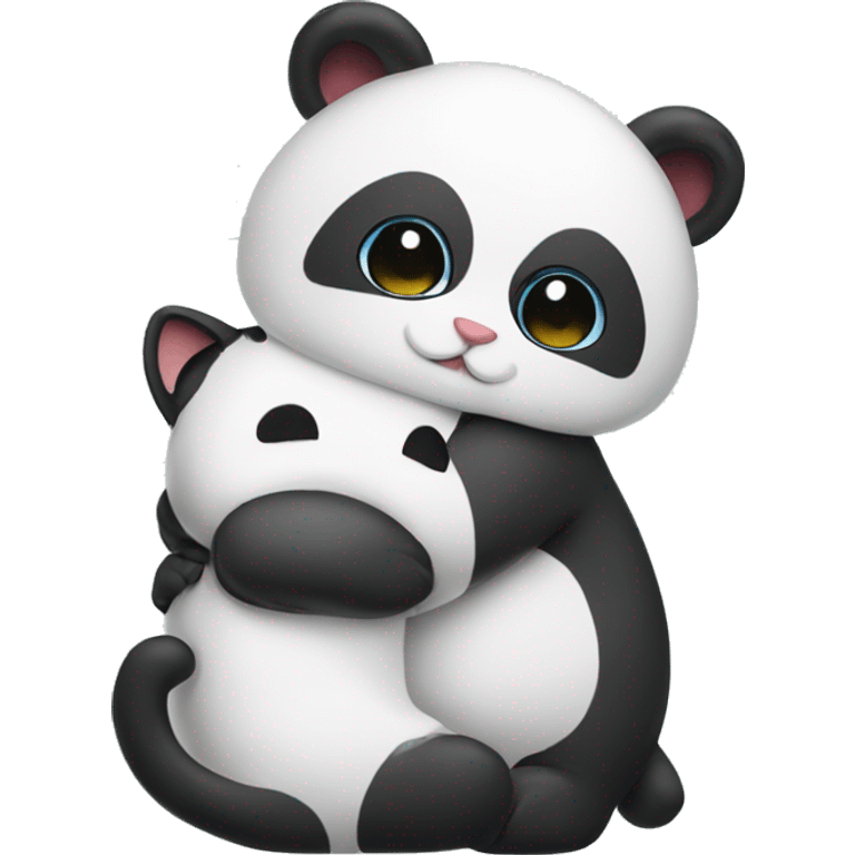 Cat hugging a panda emoji