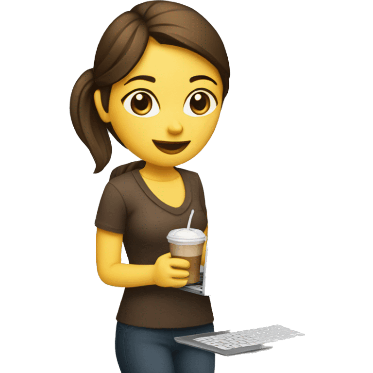 Girl with laptop and cold coffee  emoji