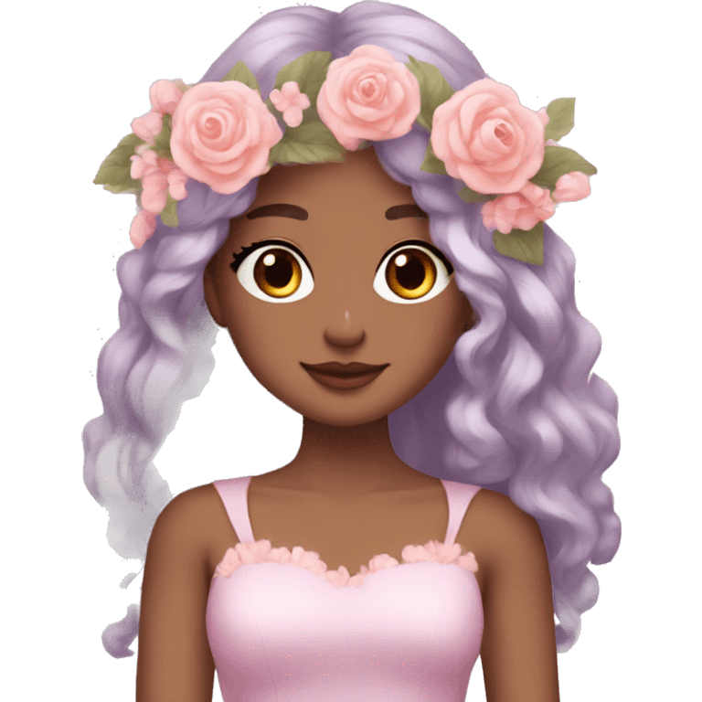 Gorgeous Pastel Lady with blushing face and pretty hair with a flower crown aesthetic trending style emoji