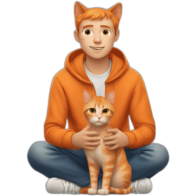 a orange cat sitting behind a teenage boy emoji