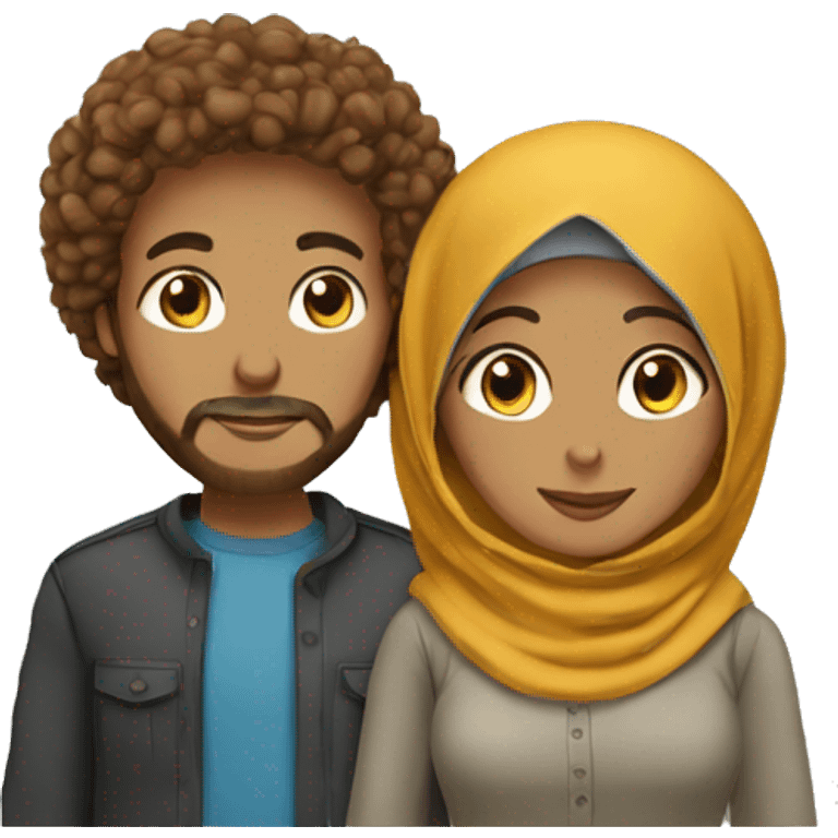 Woman wear hijab with her husband curly hairs emoji