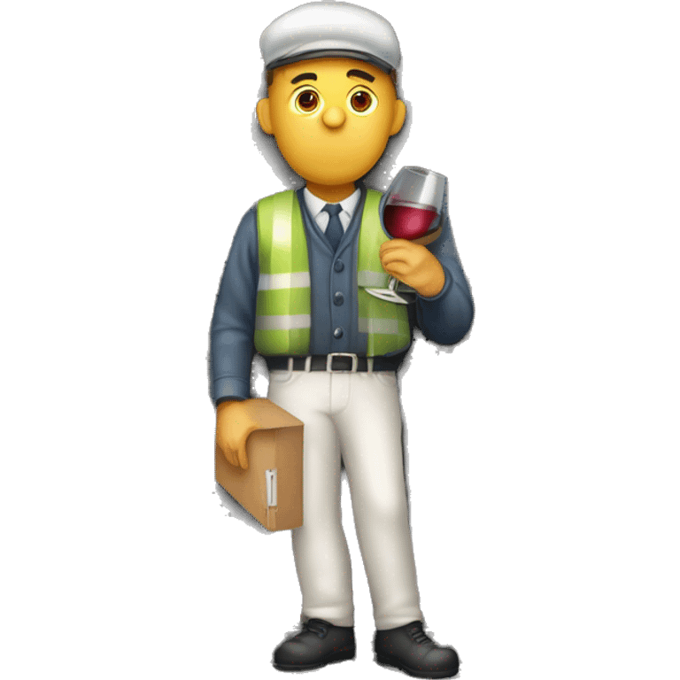 Funny Drunken postman leaning against mailbox with wine decanter emoji