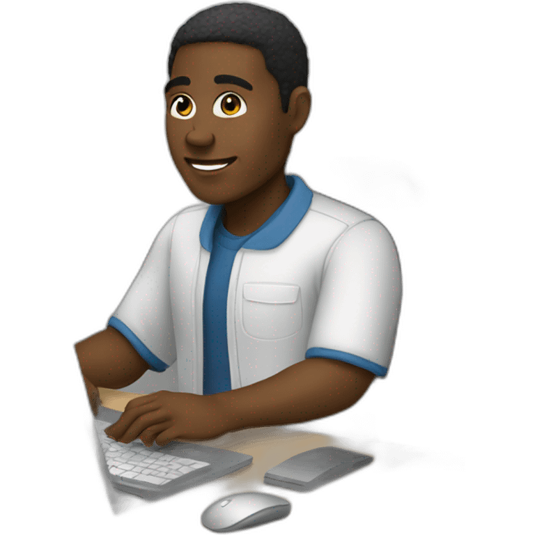 Black man working on a pc emoji