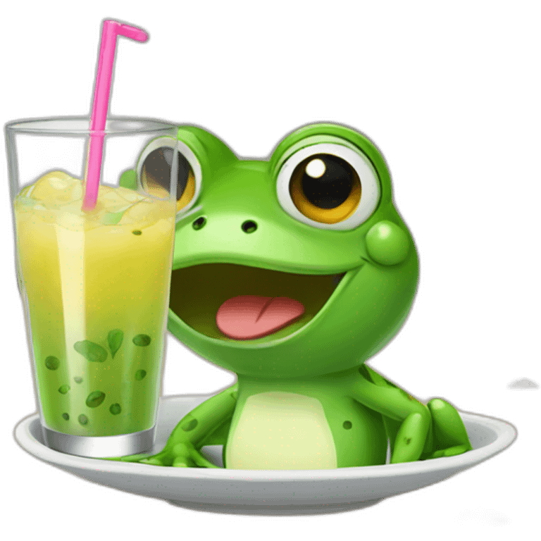 Frog drinking boba emoji