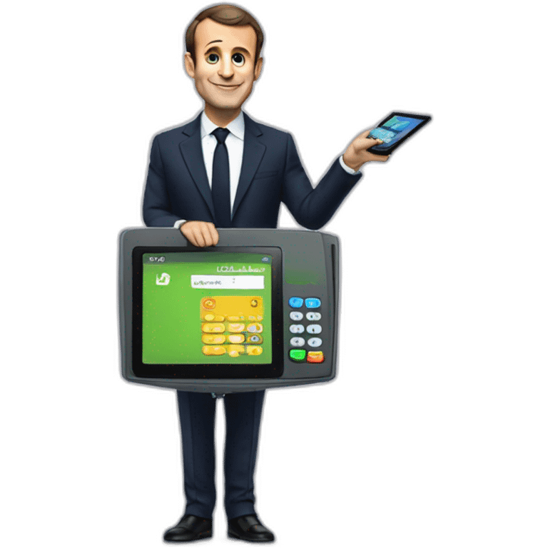 Emmanuel Macron presenting payment on a payment terminal emoji