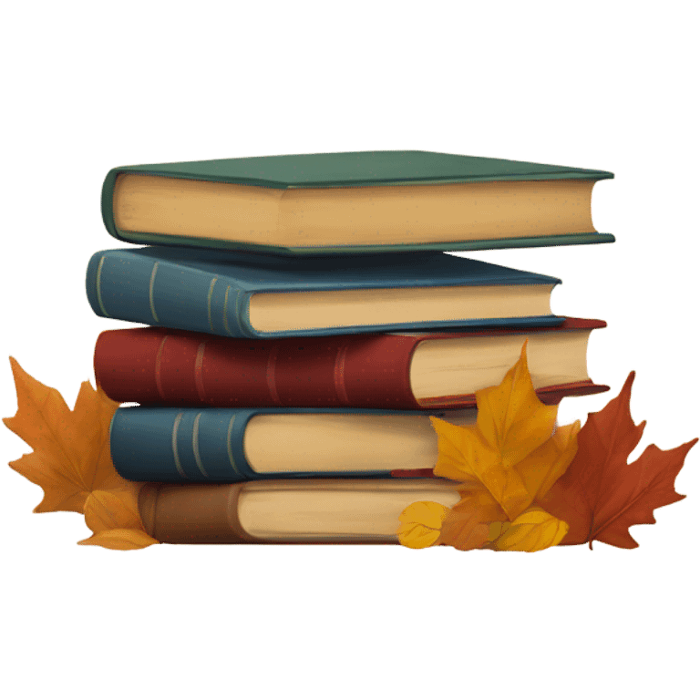  A stack of books with autumn leaves around. emoji