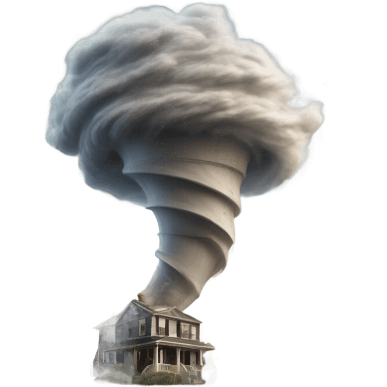  A powerful tornado, made of swirling wind and debris, twisting upward, with dust and objects flying around, creating a chaotic and destructive force. emoji