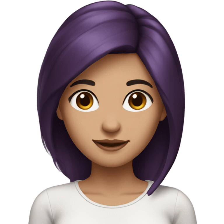 Beautiful woman with dark brown hair. Purple on ends of hair emoji