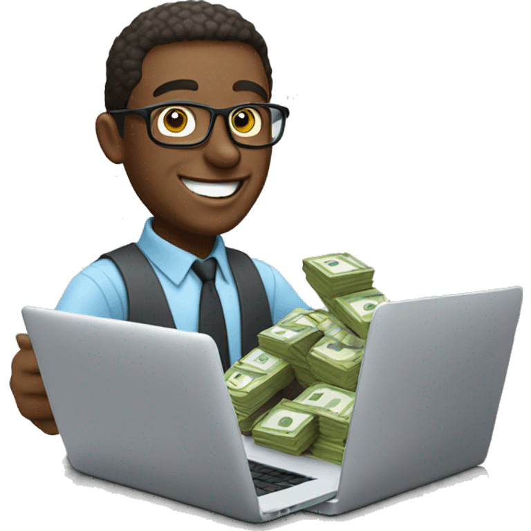 cheerful man with money working on a macbook emoji