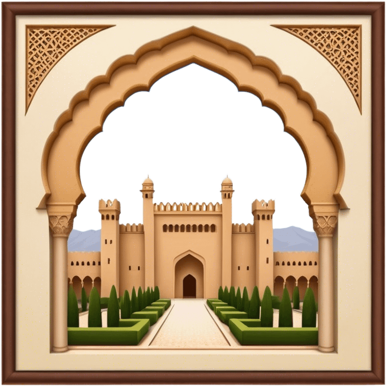 Realistic Alhambra de Granada Landmark Emoji, showcasing the Moorish palace’s intricate arches, geometric patterns, and historic fortress walls. emoji