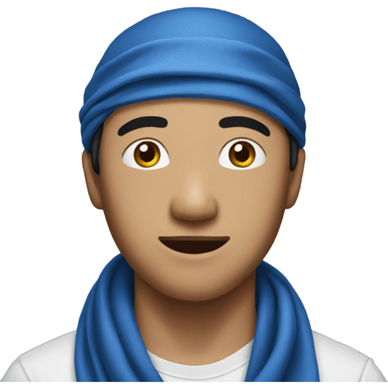 Asian man wearing blue bandanna emoji