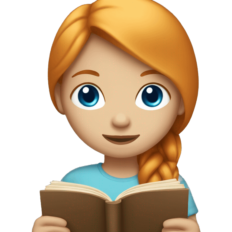 Ginger girl with straight hair and blue eyes reading book emoji