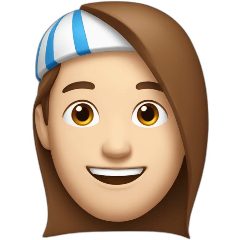 white face sideways smiling with a blue cap, and brown hair emoji