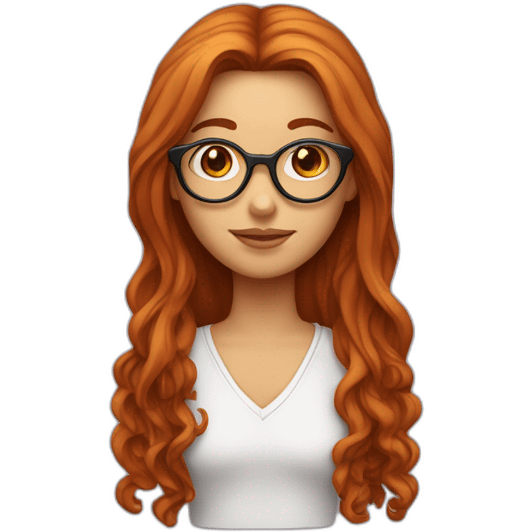 Fille aux cheveux longs roux frisés avec des lunettes et un pendentif jesus emoji